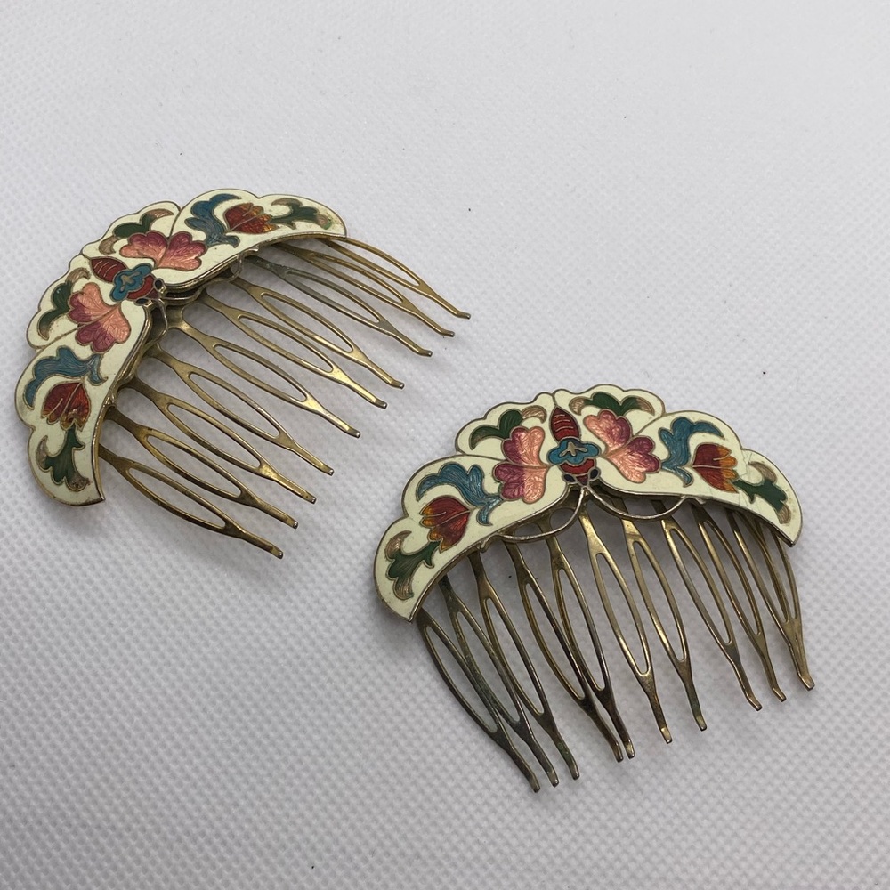 Vintage Cloisonne Hair Comb Set